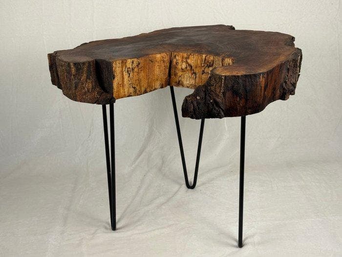 Middentafel - Wortelnotenhout - Salontafel haarspeld, Antiquités & Art, Art | Objets design