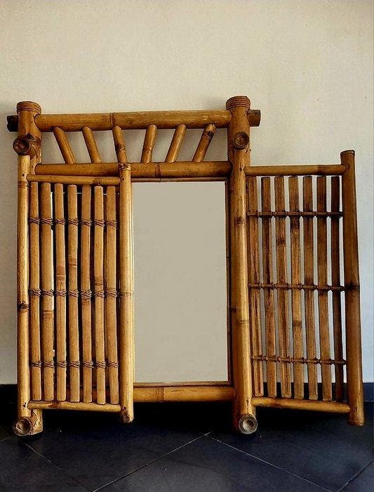 Wandspiegel - Bamboe - Spiegel Venster in Bambo, Antiek en Kunst, Kunst | Designobjecten