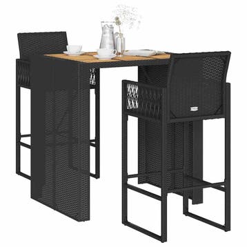 vidaXL 3-delige Tuinbarset zonder kussens poly rattan acacia, Tuin en Terras, Verzenden, Nieuw