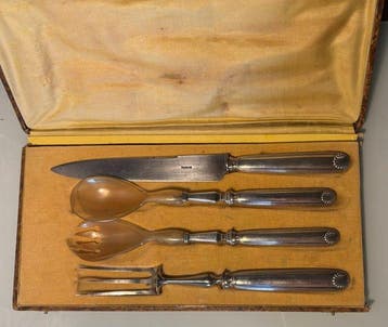 Houtwerkset (4) Art Nouveau - Frans handvat van .950-zilver