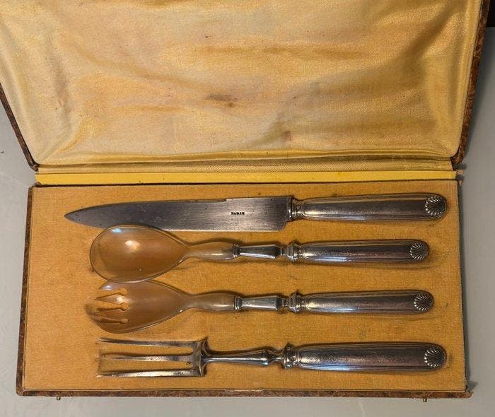 Houtwerkset (4) Art Nouveau - Frans handvat van .950-zilver, Antiquités & Art, Antiquités | Argent & Or
