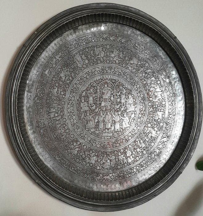 Spectaculair plateau 88 cm XIXe eeuw - Qajar dynastie, Antiek en Kunst, Kunst | Niet-Westerse kunst