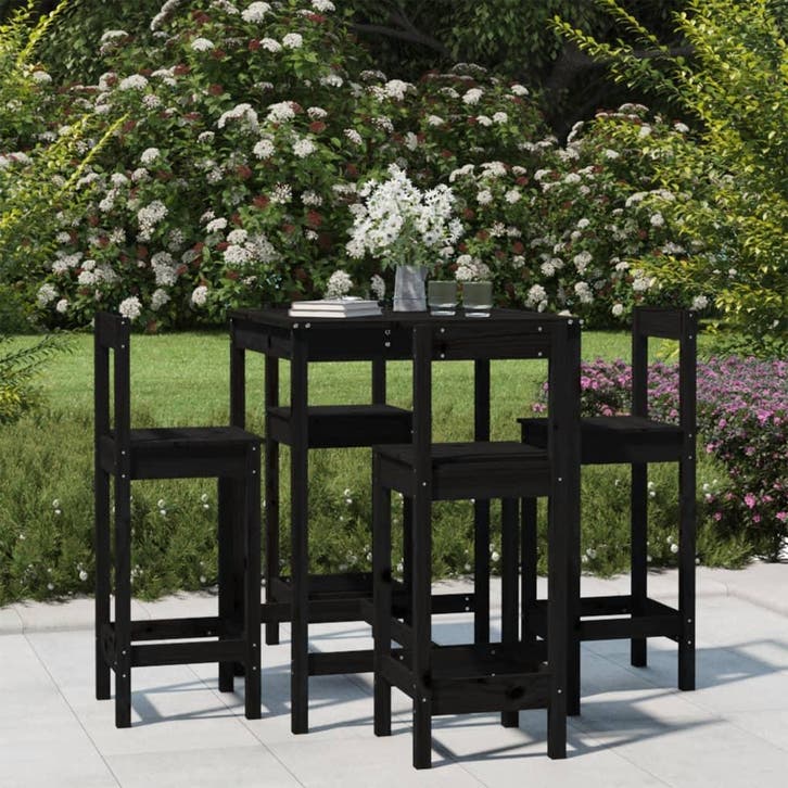 vidaXL 5-delige Barset massief grenenhout zwart, Tuin en Terras, Tuinsets en Loungesets, Nieuw, Verzenden