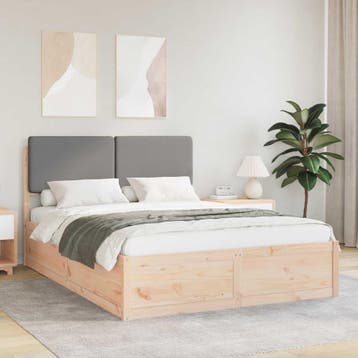vidaXL Bedframe met Gevoerde Hoofdbord Lichtgrijs 140 x 200, Verzenden, Nieuw