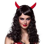 Halloween Pruik Hoorns Zwart, Verzenden, Nieuw
