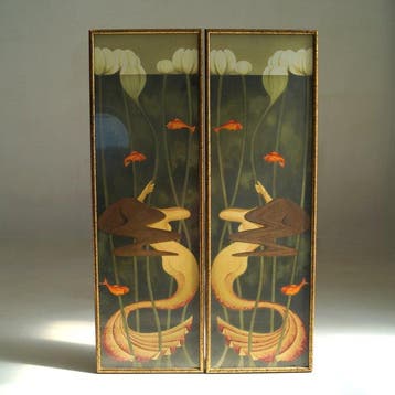 Anonymous - Mermaid and Lotus Diptych - 99 x 32 cm