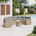 vidaXL Tuinbank met tafel en kussens halfrond poly rattan, Tuin en Terras, Verzenden, Nieuw