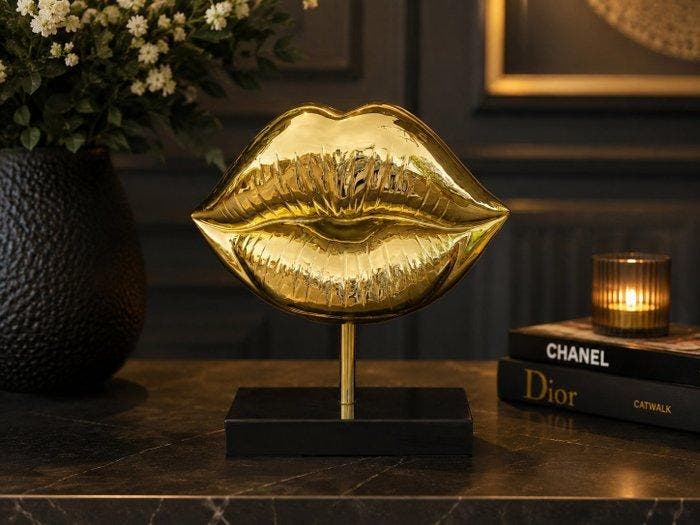 Decoratief ornament - Grote gouden lippen, Antiek en Kunst, Kunst | Designobjecten