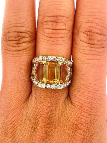 Bague - 18 carats Or jaune Citrine - Diamant, Nieuw