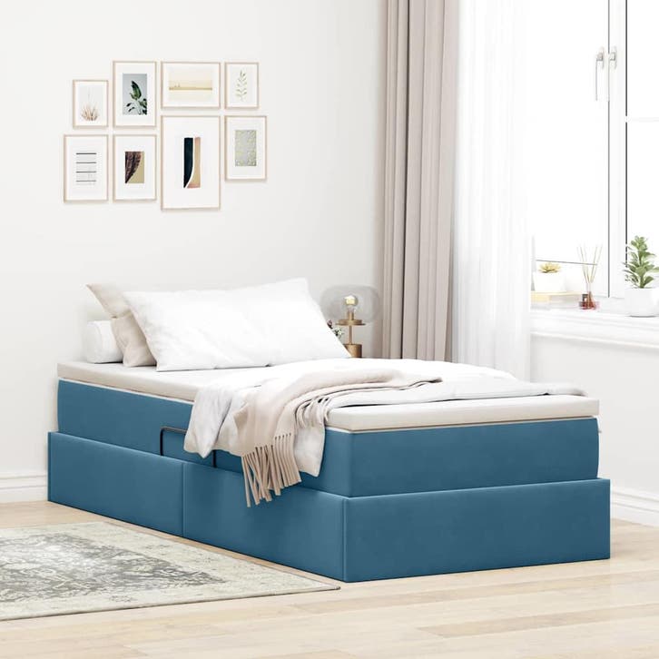 vidaXL Opbergbed met matras met matras Donkerblauw 90 x 190, Huis en Inrichting, Slaapkamer | Bedden, Nieuw, Verzenden
