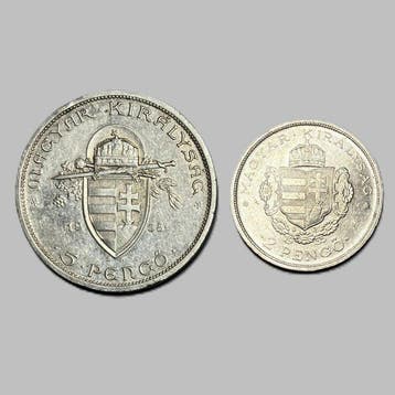 Hongrie. Set of 2 coins: 2 & 5 2 Peng 1935/1938 - Death of