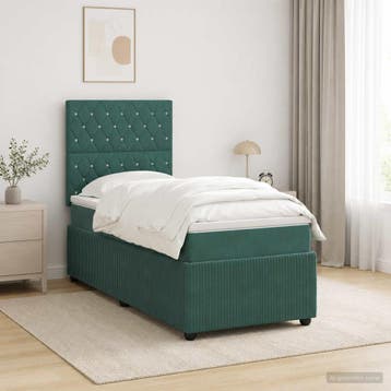 vidaXL LED Boxspringbed met Matras Donkergroen 100 x 200 cm, Verzenden, Nieuw