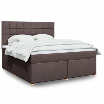 vidaXL Boxspring met matras stof donkerbruin 180x200 cm, Verzenden