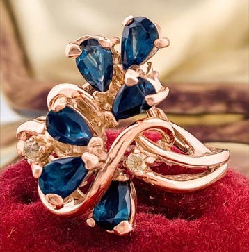 Zonder minimumprijs - Ring - 9 kt. Roségoud, Zilver Saffier, Nieuw