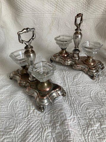 Zout- en pepervaatjes (2) - zilveren metaal kristal - Set