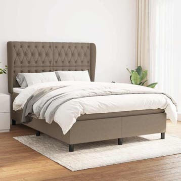 vidaXL Boxspring met matras stof taupe 140x200 cm, Verzenden