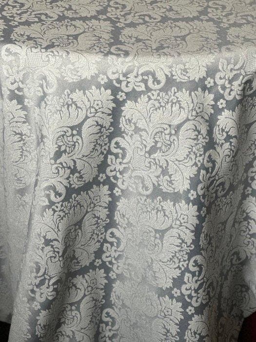 Damast tafellaken in zilvergrijs voor ruime tafels, met, Antiek en Kunst, Antiek | Tapijten, Tafelkleden en Textiel