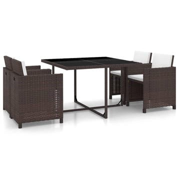 vidaXL 5-delige Tuinset met kussens poly rattan bruin, Verzenden, Tuinset