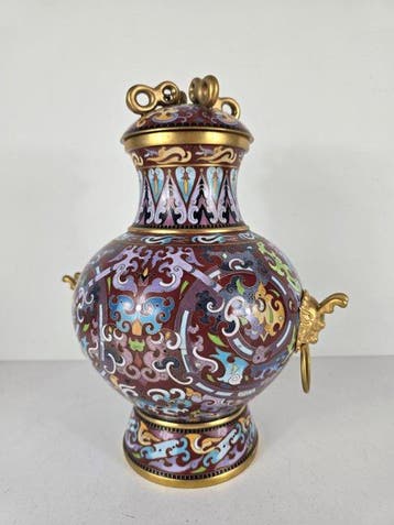 dekselvaas - Cloisonné, Messing - China (Zonder