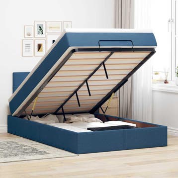 vidaXL Bed poef met matras en LEDs 120x190 cm stof blauw, Verzenden