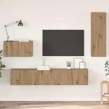 vidaXL Wand TV Kast 4 st Artisan Eiken Bewerkt hout, Verzenden, Nieuw
