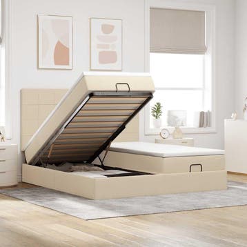 vidaXL Ottoman bed met matrassen 200x200cm stof crèmekleurig, Verzenden, Nieuw