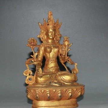 Beeld, Seated White Tara - 16 cm - Koper - 2000