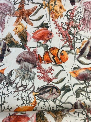 !!NIEUW!! Stof met artistieke maritieme print in