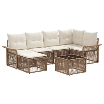 vidaXL Tuinbank Set 7 pcs Beige poly rattan, Verzenden, Nieuw