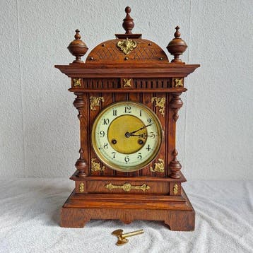 Tafelklok - Junghans - Art Deco Hout, Glas, Messing -