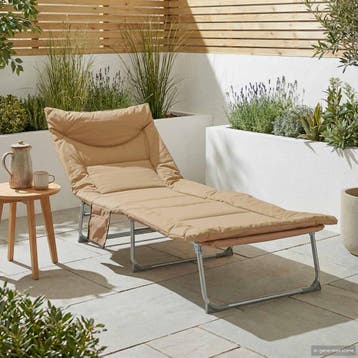 vidaXL Opvouwbare zonnebed met kussen Beige, Tuin en Terras, Verzenden, Nieuw