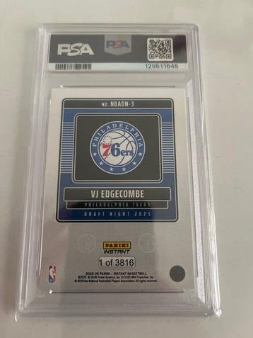 2025 Panini Panini Instant VJ Edgecombe 3 Serialized card,