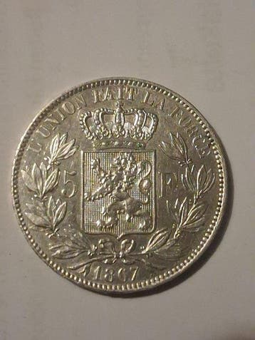 België. Leopold II. 5 Francs 1867 (Zonder minimumprijs)