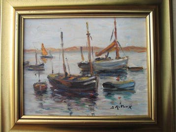 Bruno Retaux (1947) - Barques au port en Bretagne