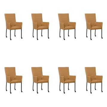 Set van 8 Leren eetkamerstoelen Deal met armleuning -, Ophalen of Verzenden