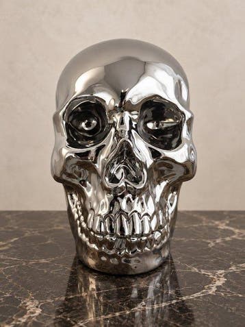 sculptuur, XL Keramische Chrome Skull - luxe design