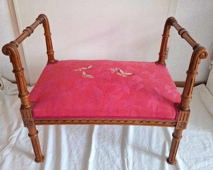 Vlindermotief - Établi - Bois, Textile - Banquette de, Antiquités & Art, Antiquités | Autres Antiquités