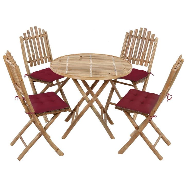 vidaXL 5-delige Tuinset inklapbaar met kussens bamboe, Jardin & Terrasse, Ensembles de jardin, Envoi