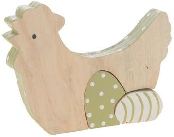 Kip houten Hen met eieren hanger Wit Groen 13x2x9.5 cm, Hobby en Vrije tijd, Nieuw
