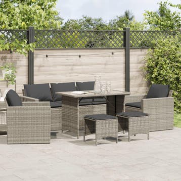 vidaXL 6-delige Loungeset met kussens poly rattan lichtgrijs, Verzenden, Nieuw, Loungeset