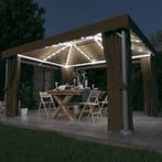 vidaXL Prieel met gordijn en LED-lichtslinger 4x3 m taupe, Tuin en Terras, Verzenden, Nieuw