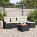 vidaXL Tuinbank Set met kussen 6 pcs Zwart poly rattan, Verzenden