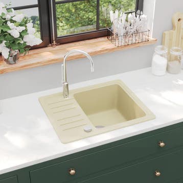 vidaXL Gootsteen enkele bak graniet beige, Verzenden, Nieuw