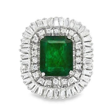 Ring Platina - 3.94ct. tw. Smaragd - Diamant, Nieuw