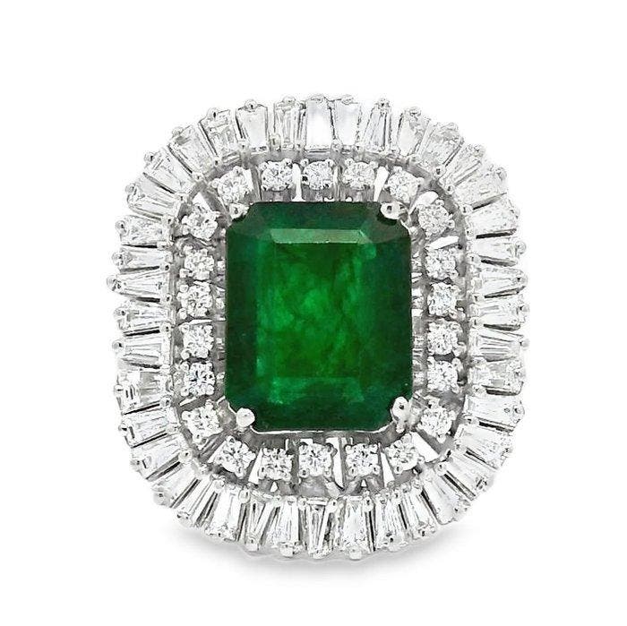 Ring Platina - 3.94ct. tw. Smaragd - Diamant, Bijoux, Sacs & Beauté, Bagues
