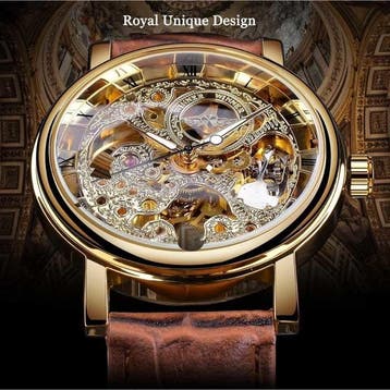 Gouden Kast Luxe Horloge voor Heren - Leren Bandje, Verzenden