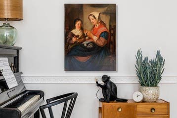 Franse school (XIX) - La Leçon de couture – Mère et fille