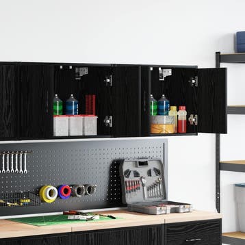 vidaXL Garagewandkasten 2 st spaanplaat zwart, Verzenden