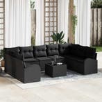 vidaXL Bankstel met kussen 10 pcs Zwart Poly Riet, Verzenden