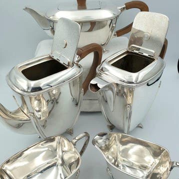 C W Fletcher - Koffie- en theeservies (5) - Verzilverd - Art